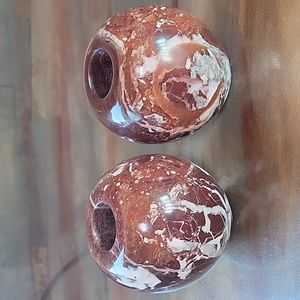 Deep red marble stone set of taper candle holders